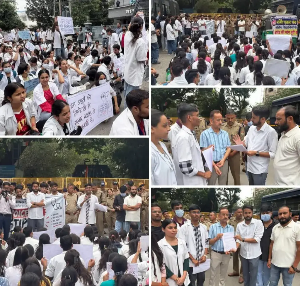 नर्सिंग विद्यार्थियों के स्टाइपेंड की मांग को लेकर नर्सिंग एकता मंच ने किया स्वास्थ्य मंत्री आवास कूच